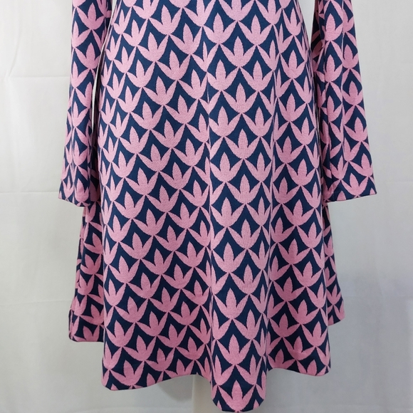 BODEN High Neck Fit&Flare Dress Pink Navy Floral Geo Size 14R Winter Autumn Chic - Picture 11 of 11